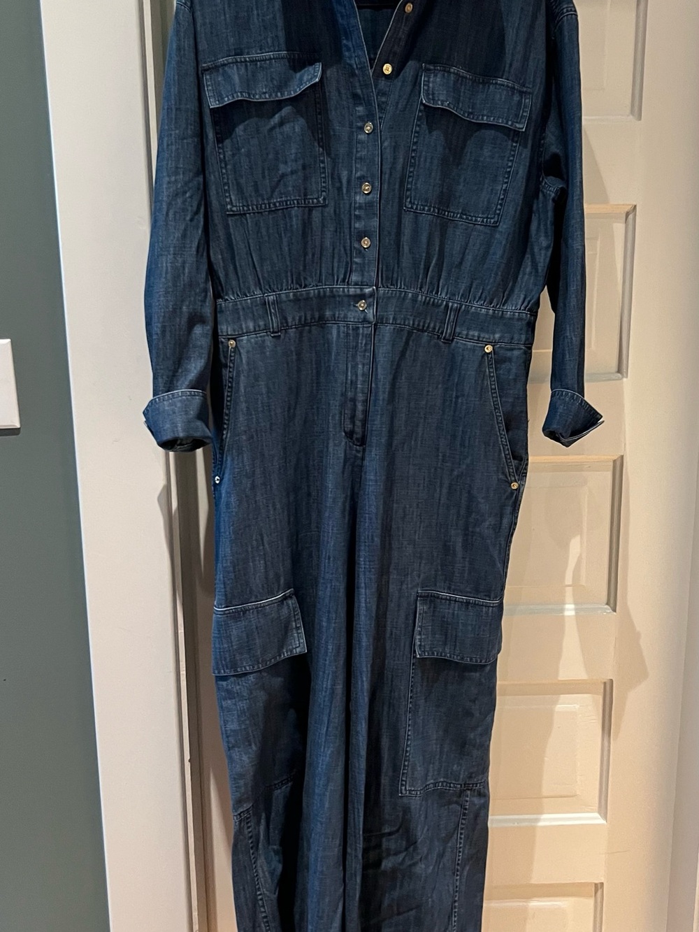 Michael Kors Dark Blue Denim Jumpsuit with Beige Label